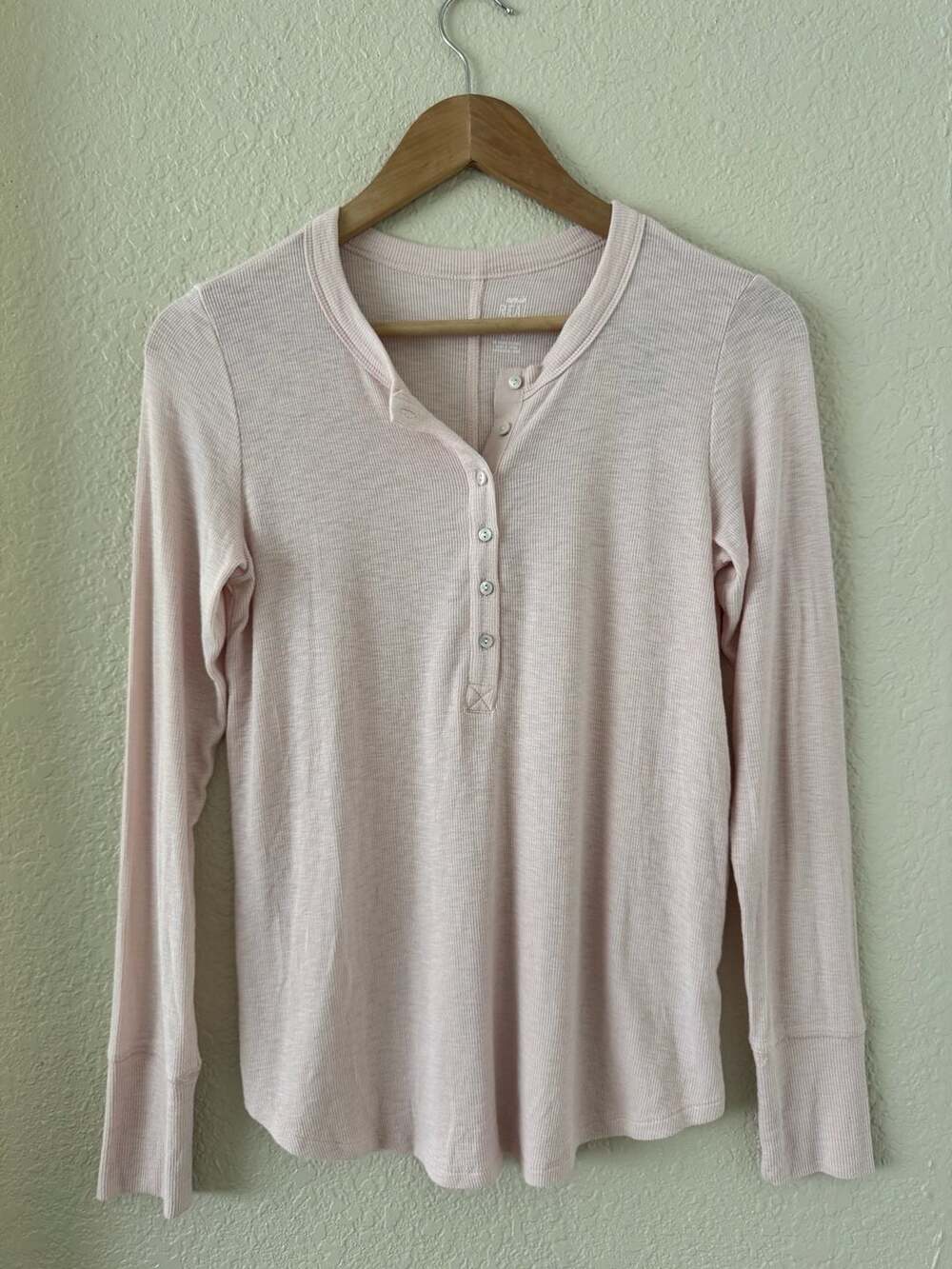 Aerie Real Soft Ribbed Henley Shirt Light Pink Size S